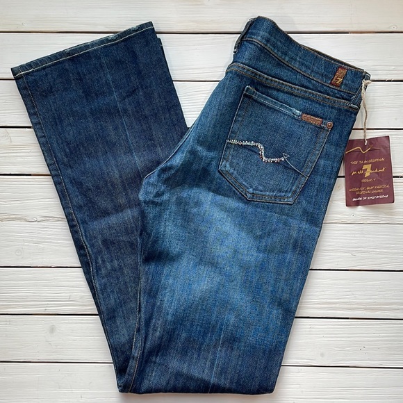 NWT 7 For All Mankind Bootcut Jeans Swarovski Embellishment size 32
